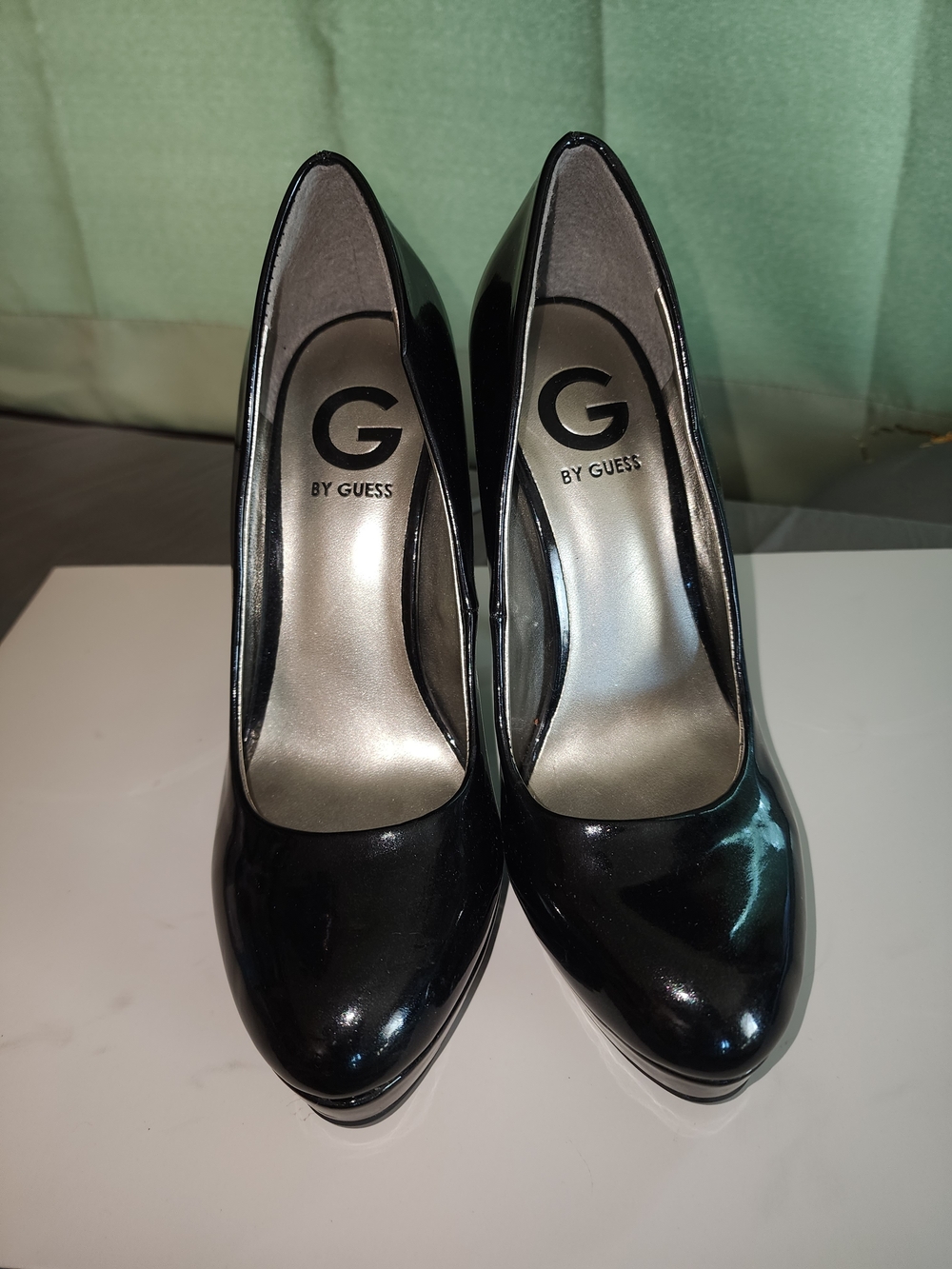 G by Guess Black Patent Round-Toe High Heels